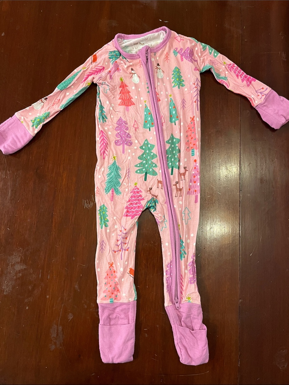 Little Sleepies Pink Holiday Tree Footed One-Piece Pajama